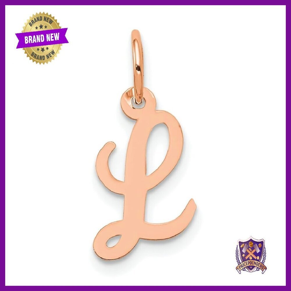 14K Gold Small Script Letter Initial Charm, 12mm Rose Gold